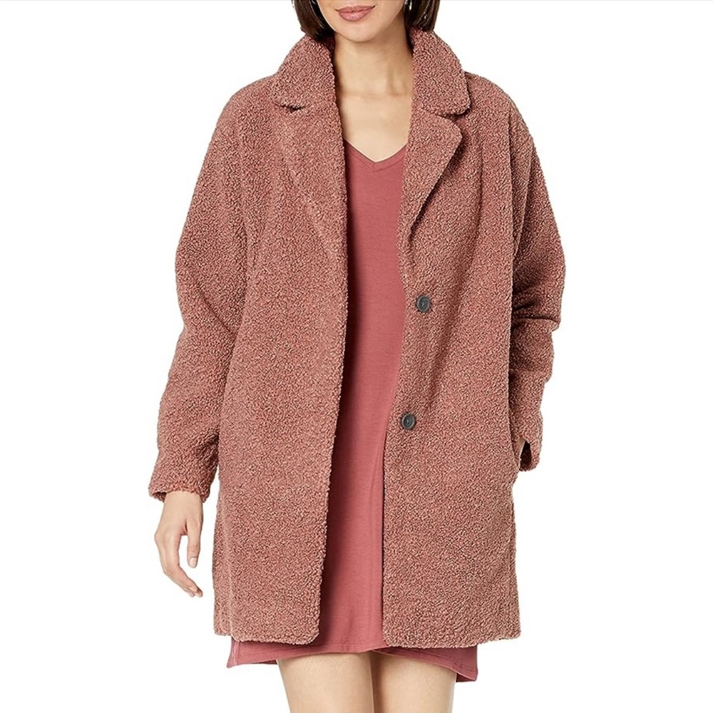 Teddy Bear Fleece Oversized-Fit Lapel Jacket - dusty rose